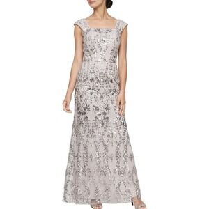 Alex Evenings Taupe Sequin Embroidered Formal Gown Dress Sz 12 Special Occasion